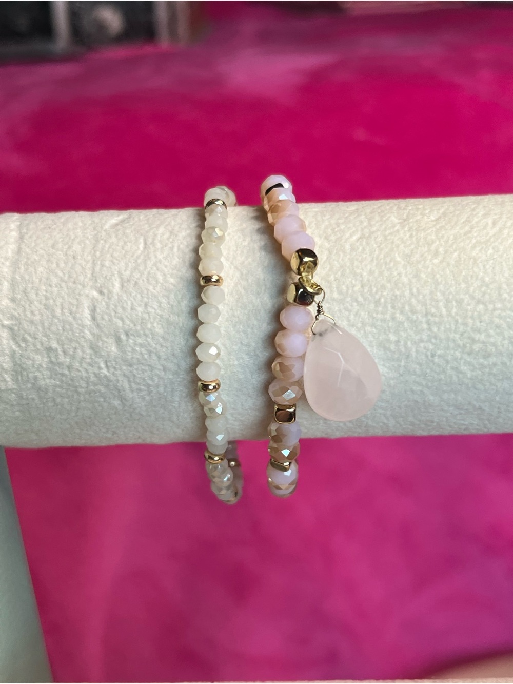 (2) Light Pink & White Beaded Bracelets